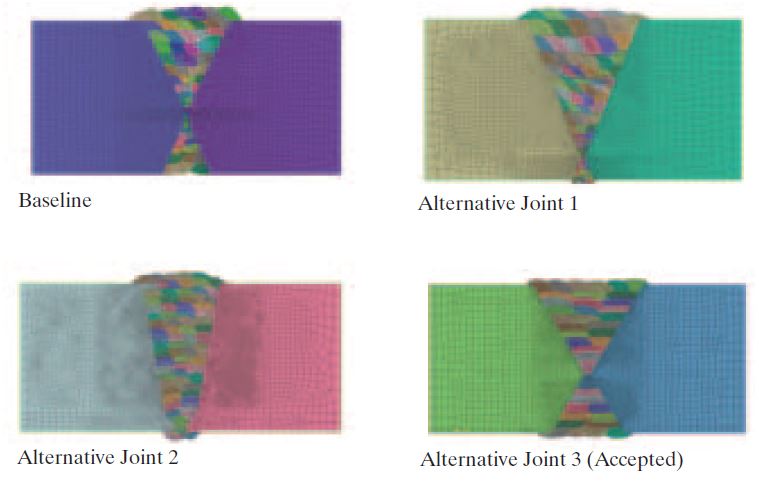 image of four different predictive weld distortions