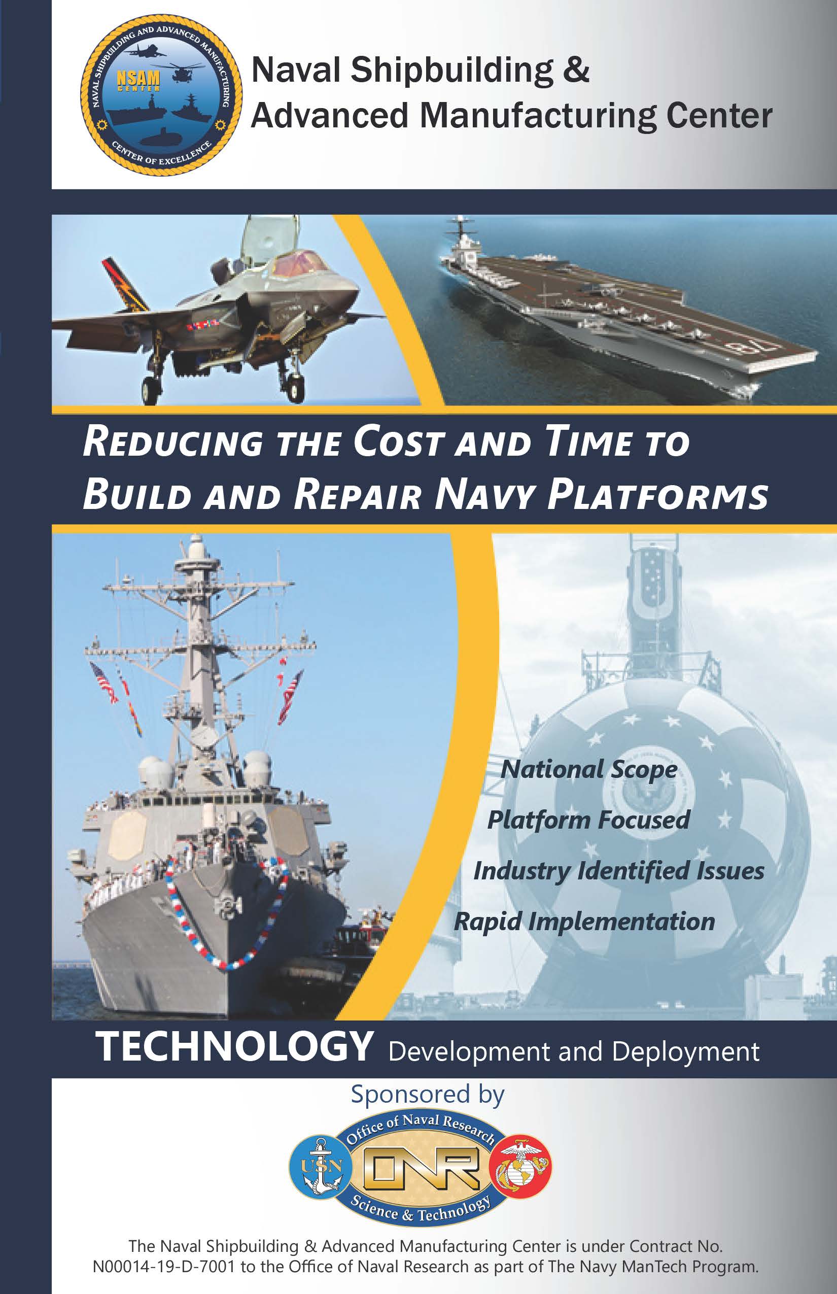 NSAM Brochure Cover: Reducing the Cost and Time to Build and Repair Navy Platforms; Sponsored by ONR (Official Naval Research Science & Technology)